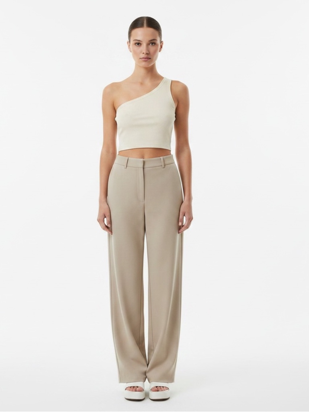 Shein | Like new lightweight ribbed one shoulder cream crop tank top size large